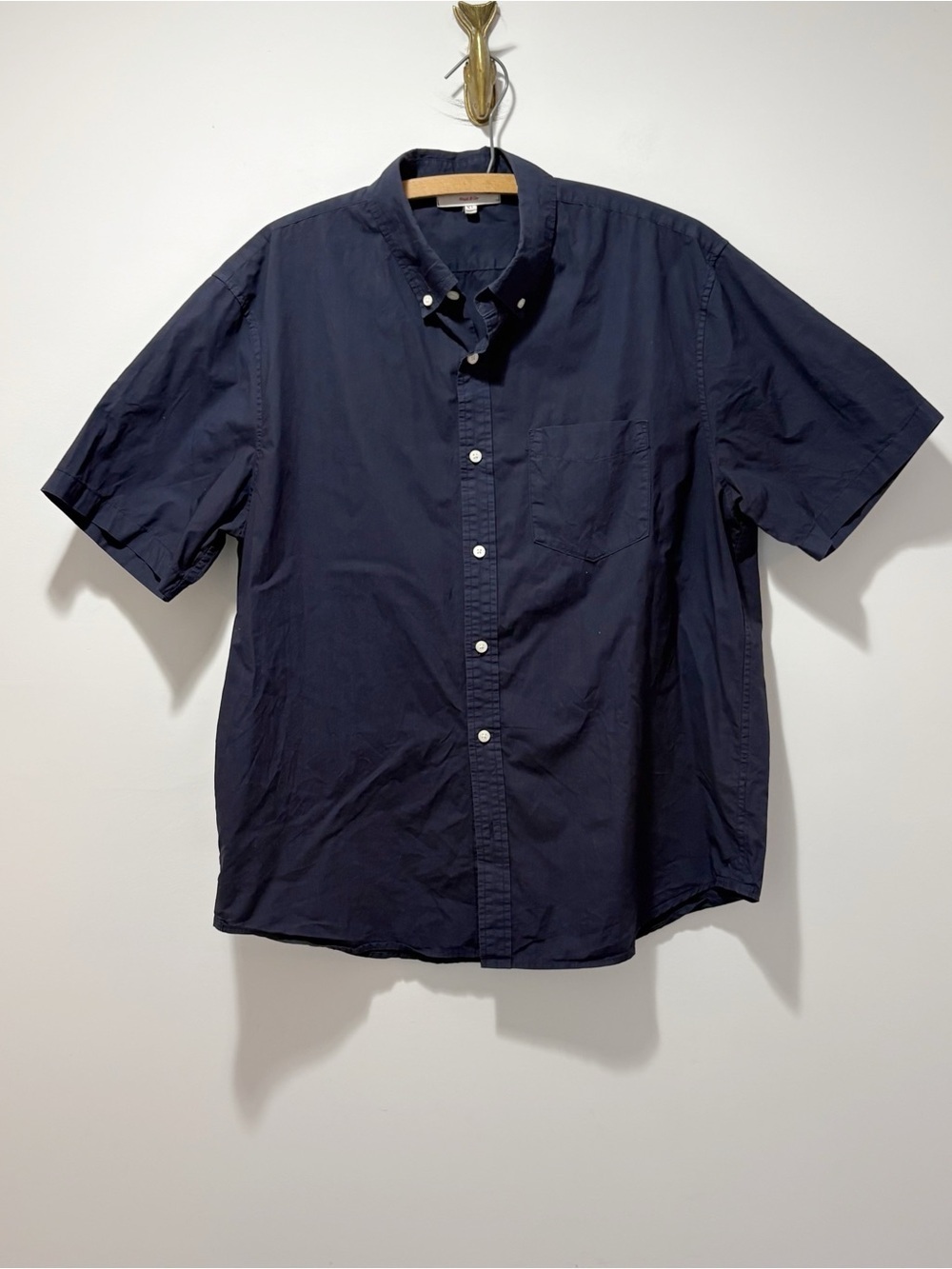 Alex Mill Menβs Mill Shirt Cotton Poplin Size XL Navy Blue Short Sleeve Button